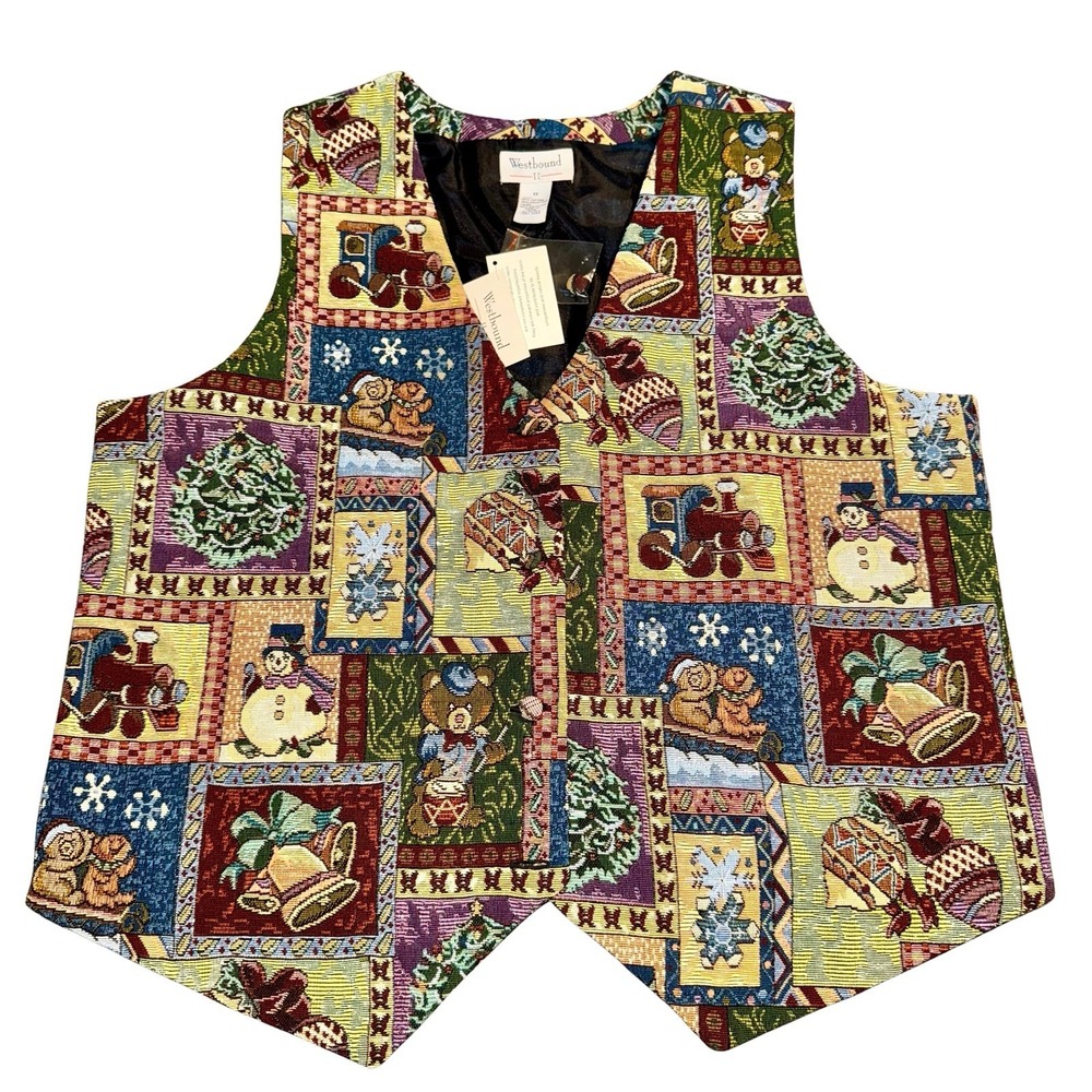 Vtg‎ Westbound Christmas Vest Women's 1X Snowmen Ornaments Holiday Theme NWT